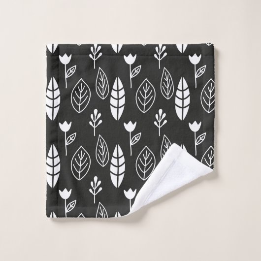 Moderne minimale zwarte en witte botanische blader bad handdoek (Wasdoekje)