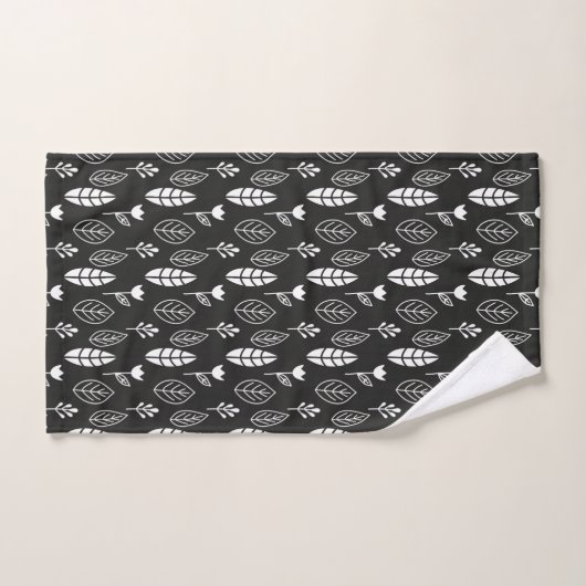 Moderne minimale zwarte en witte botanische blader bad handdoek (Handdoek)