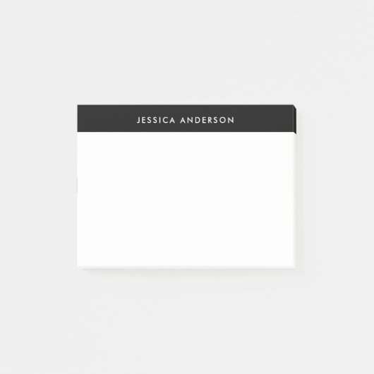 Moderne, minimale zwarte en witte naam post-it® notes (Voorkant)