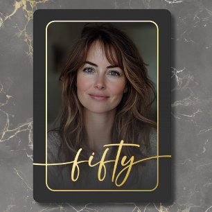 Moderne minimale zwarte foto 50ste verjaardag folie uitnodiging