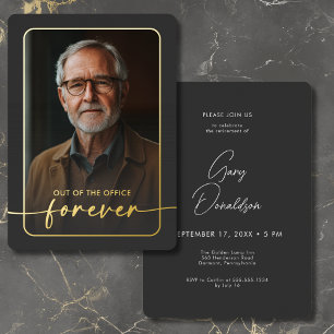Moderne minimale zwarte foto pensioen partij folie uitnodiging