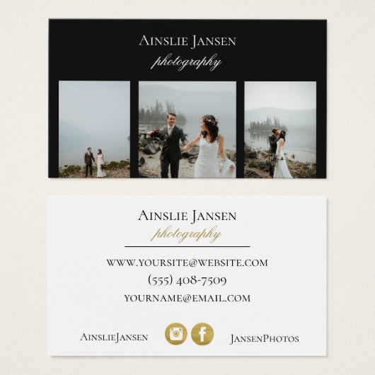 Moderne, minimale zwarte fotograaf Visitekaartjes (Voorkant /achterkant)