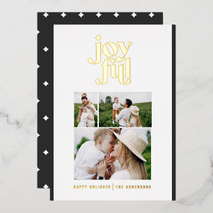 Moderne, minimale zwarte kersttypografie folie feestdagenkaart