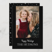 Moderne, minimale zwarte-scriptkalligrafie-feestda feestdagenkaart (Voorkant / Achterkant)