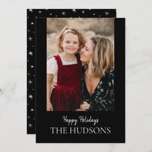 Moderne, minimale zwarte-scriptkalligrafie-feestda feestdagenkaart (Voorkant / Achterkant)