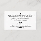 Moderne minimale zwarte witte manuscriptorde dank visitekaartje (Achterkant)