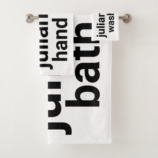 Moderne, minimale zwarte witte naam en etiket bad handdoek (Insitu)