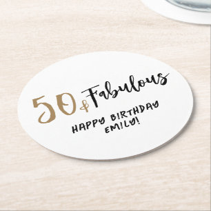 Moderne Minimalist 50 en Fabulous 50th Verjaardag Ronde Kartonnen Onderzetter