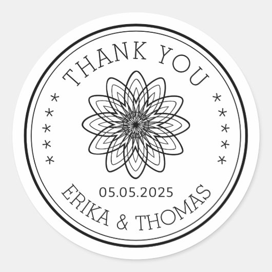 Moderne minimalist Bedankt lijnkunst Bloem Ronde Sticker (Voorkant)