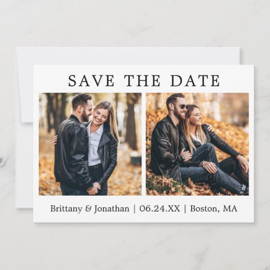 Moderne minimalist bespaart datum 2 fotokaart save the date (Voorkant)