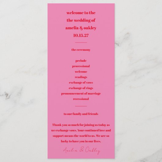 Moderne minimalist Bold Helder Roze Rood Tall Programma (Voorkant)