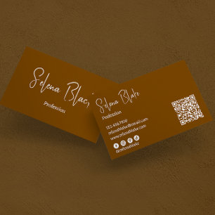 Moderne minimalist Elegant bruin en QR-code Visitekaartje