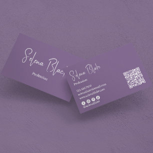 Moderne minimalist   Elegante Paarse en QR-code Visitekaartje