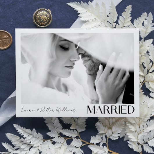 Moderne minimalist getrouwd 3 fotoscript bruiloft aankondiging