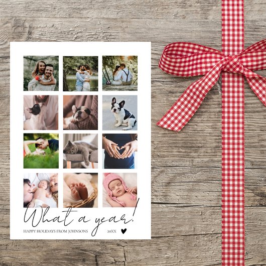 Moderne Minimalist Wat een Jaar Foto Collage Feestdagenkaart