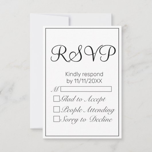 Moderne Minimaliste Blanc Noir RSVP (Devant)