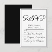 Moderne Minimaliste Blanc Noir RSVP (Devant / Derrière)