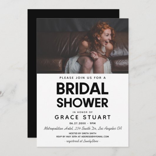 Moderne minimaliste douche nuptiale invitation pho (Devant / Derrière)