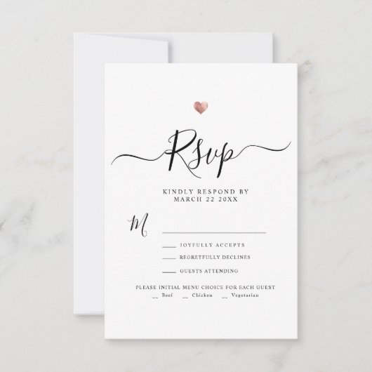 Moderne minimaliste Script Rose Gold Wedding RSVP (Devant)