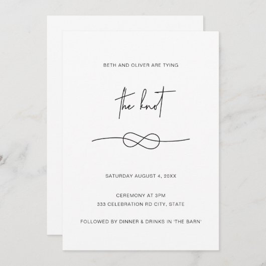 Moderne minimaliste Simple Noir Knot Invitation (Devant / Derrière)