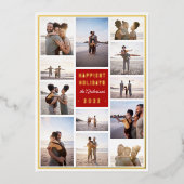 Moderne minimalistische 12 fotocollage kerst folie feestdagenkaart (Voorkant)