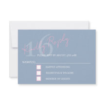 Moderne Minimalistische 16e RSVP Roze Blau Verjaar