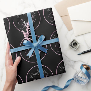 Moderne Minimalistische 16e Zwarte Roze Witte Verj Cadeaupapier