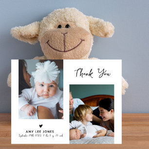 Moderne Minimalistische 2 Foto Baby Shower Dankjew Briefkaart