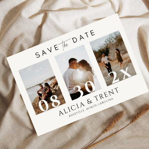 Moderne Minimalistische 3 Foto Datum Overlay Save The Date