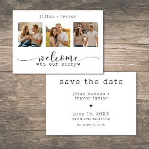 Moderne Minimalistische 3-Foto Script Collage Brui Save The Date