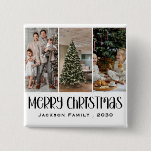 Moderne Minimalistische 4 Foto Collage Familiennaa Vierkante Button 5,1 Cm