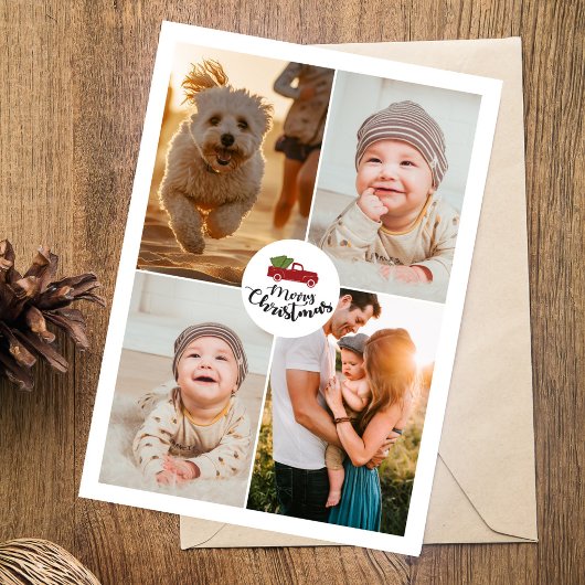 Moderne minimalistische 4 foto collage kerst feestdagenkaart