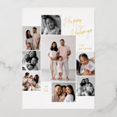 Moderne minimalistische 9 foto collage kerst folie feestdagenkaart (Voorkant)