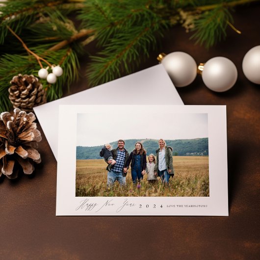 Moderne minimalistische aangepaste nieuwjaarsfotok kaart