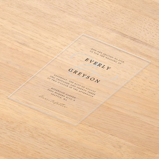 Moderne minimalistische Ampersand bruiloft Acryl Uitnodigingen (Laagn)