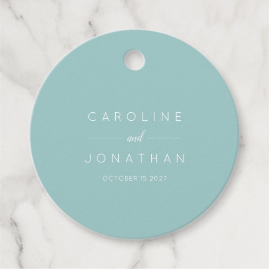 Moderne minimalistische Aqua Custom Wedding Bedankjes Labels (Voorkant)