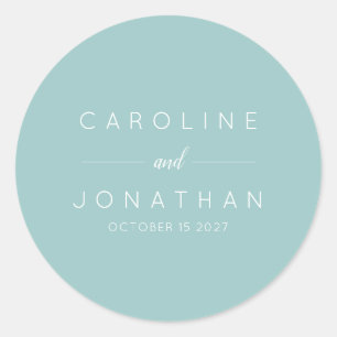 Moderne minimalistische Aqua Custom Wedding Ronde Sticker