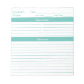 Moderne minimalistische Aqua Personalized Recipipe Notitieblok (Voorkant)
