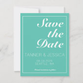 Moderne minimalistische Aqua & White Save the Date (Voorkant)