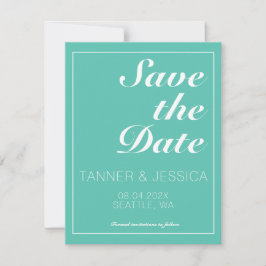 Moderne minimalistische Aqua & White Save the Date