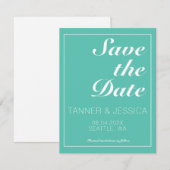 Moderne minimalistische Aqua & White Save the Date (Voorkant / Achterkant)