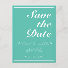 Moderne minimalistische Aqua & White Save the Date Aankondigingskaart