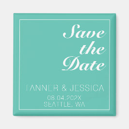 Moderne minimalistische Aqua & White Save the Date Magneet