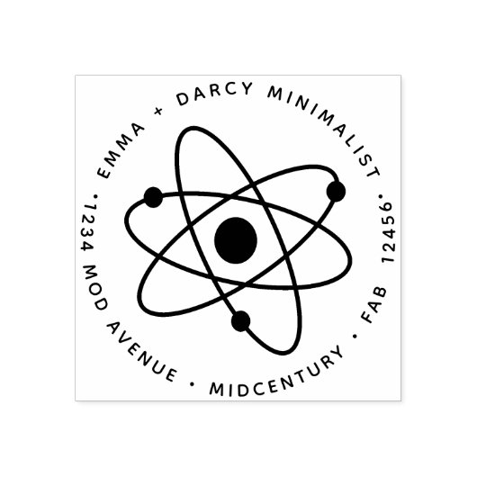 Moderne minimalistische atoommolecule uit het midd 	rubberstempel (Afrduk)