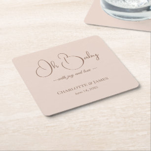 Moderne Minimalistische Baby Shower   Poederblush Vierkante Kartonnen Onderzetter