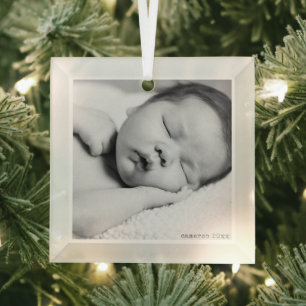 Moderne Minimalistische Babyfoto Geboortejaar Kers Glas Ornament