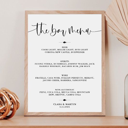 Moderne minimalistische Bar Menu Proost Trouwbord Poster