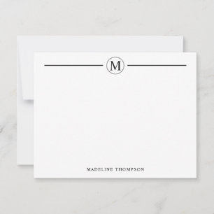 Moderne Minimalistische Basic Black Monogram Line  Notitiekaartje