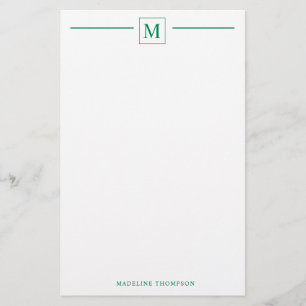 Moderne minimalistische basis groene monogram bos  briefpapier