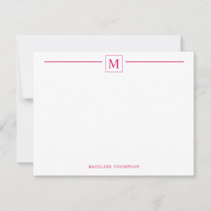 Moderne minimalistische basis magenta-monogram lij notitiekaartje